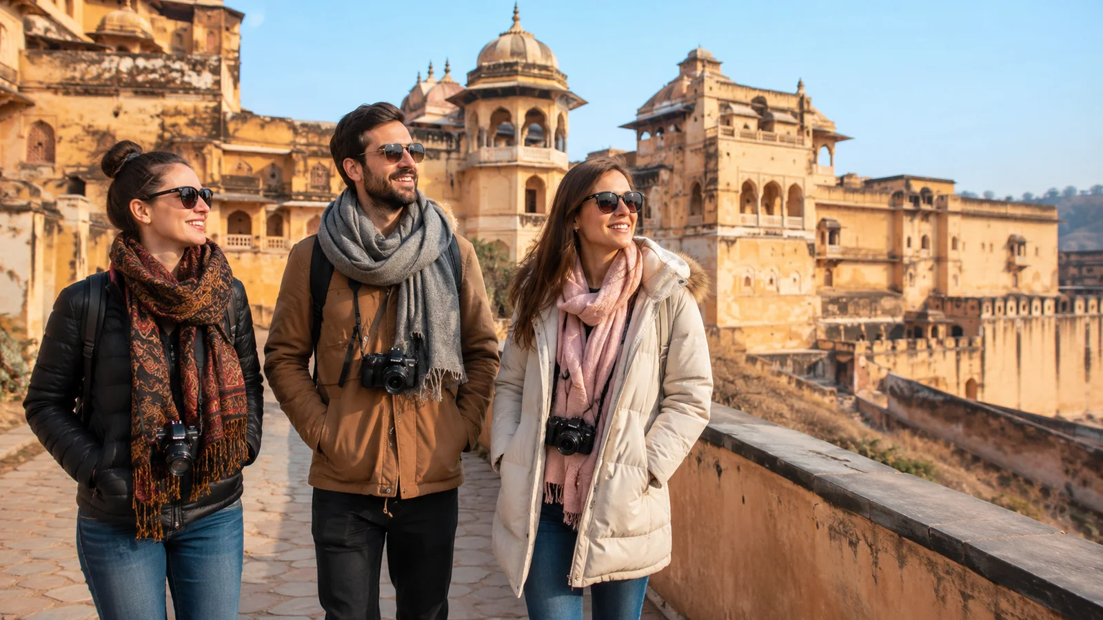 Travelers shopping for handicrafts with their guide